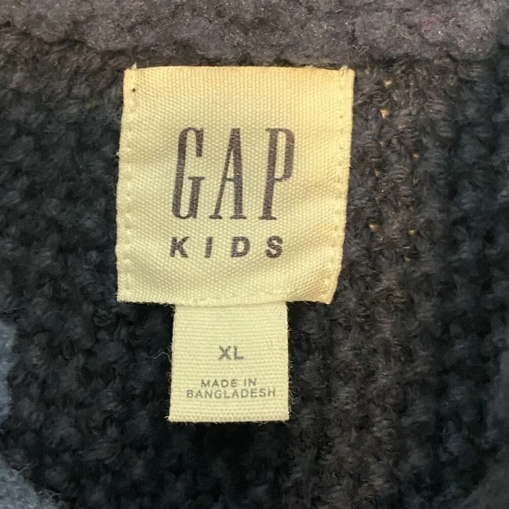 GAP Kids Chunky Cable Knit‎ Fisherman Sweaters Boys Sz XL Navy Blue Wool Preppy